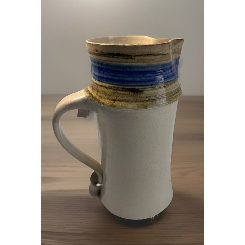 Vintage Studio Pottery Pitcher Vase Stoneware Signed Rustic Farmhouse P